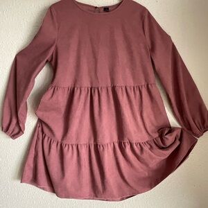 Dusty Rose Tiered Babydoll Dress Boho Smock Midi